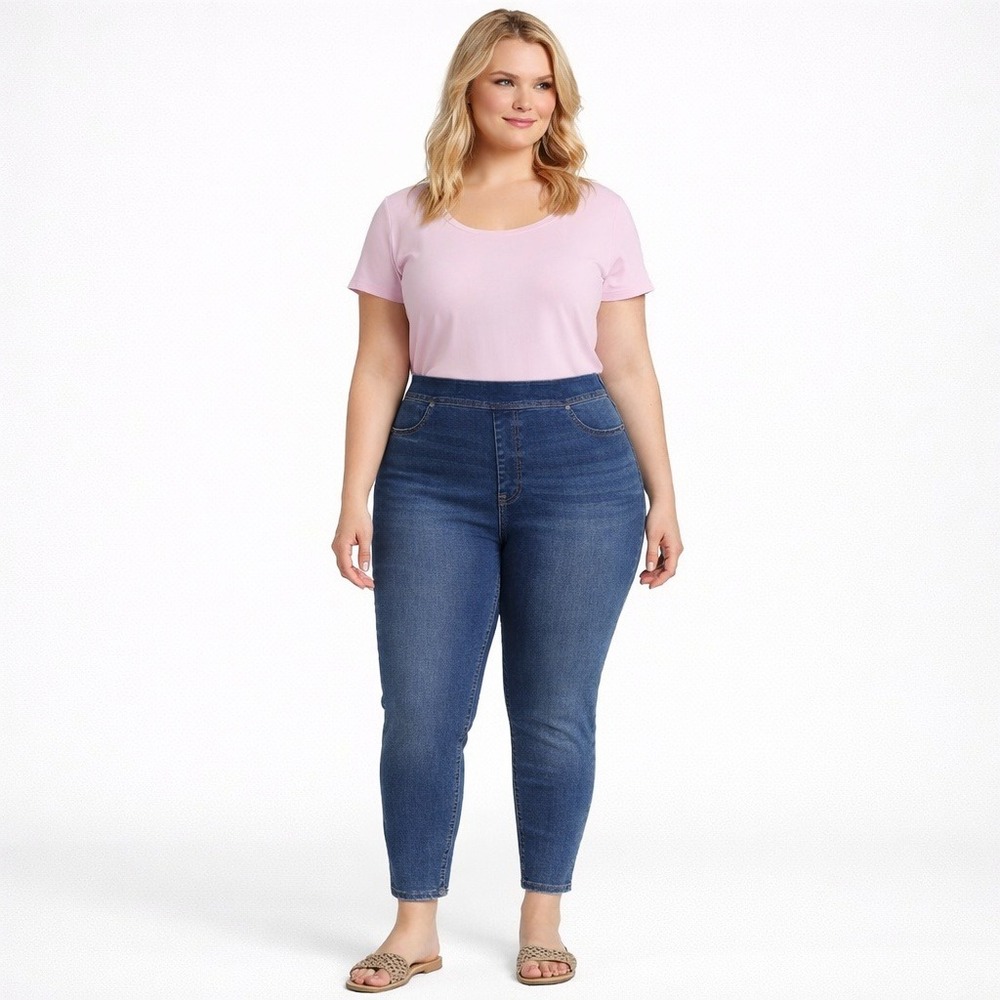 Terra & Sky High Rise Pull-On‎ Skinny Jeggings 4X 28W Medium Wash Stretch Denim
